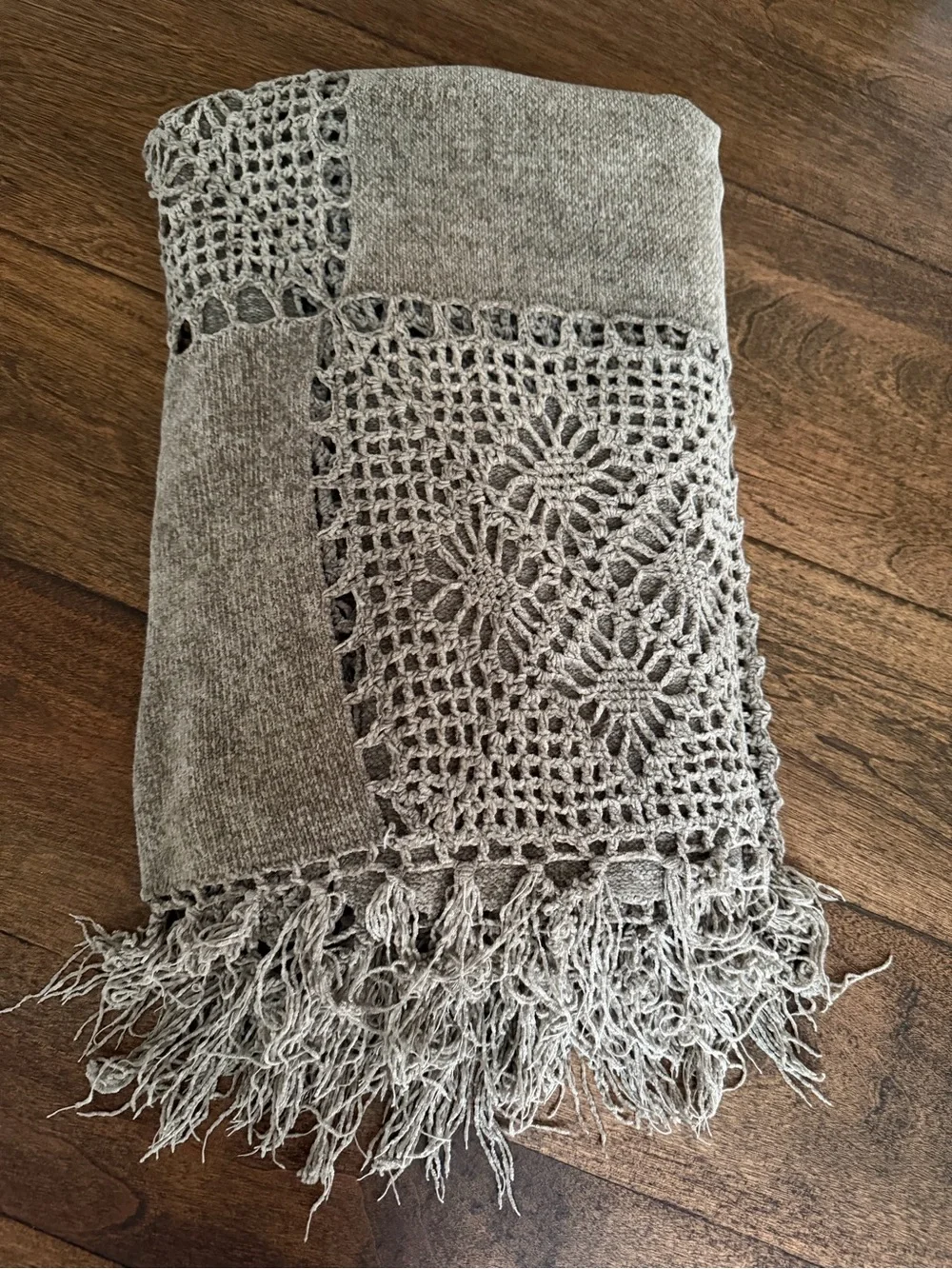 Sage green Crochet & Knit Throw Blanket approximately 66x39